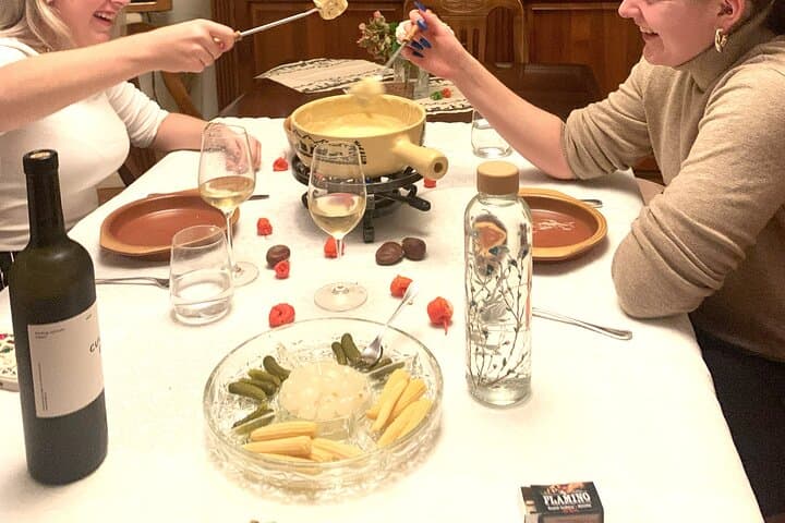 Traditional Swiss Dinner: Cheese Fondue, Appetizers and Dessert