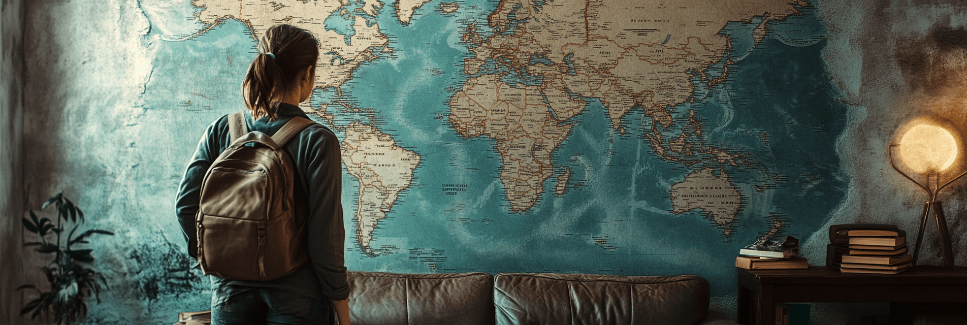 Digital Nomad planning an adventure on a world map